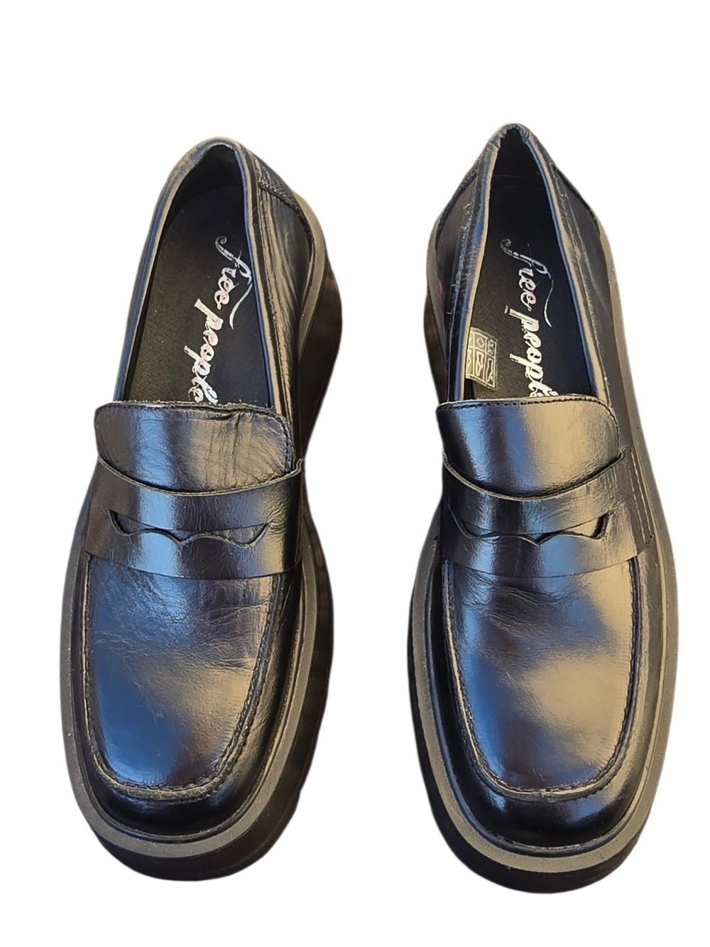 Free People Women's Black Leather Penny Loafers